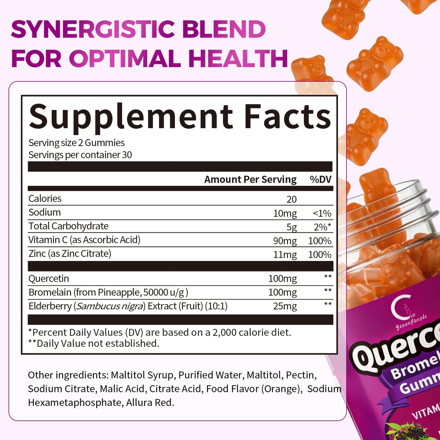 Quercetin Gummies, Quercetin with Bromelain, Vitamin C, Zinc & Elderberry, High Potency Immune Support, Respiratory Health & Antioxidant Supplement for Adult & Kid, Vegan, 60 Gummies (2 Pack)