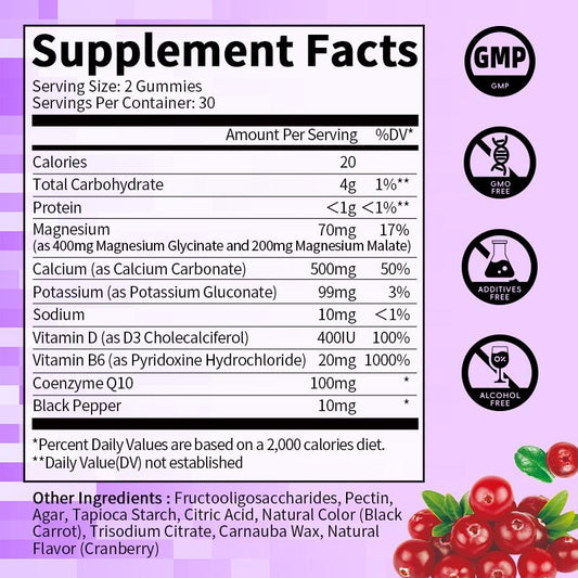 Magnesium Glycinate Gummies with Vitamin Coenzyme Q10 Support Better Sleep Muscle Bone Brain Health Supplement