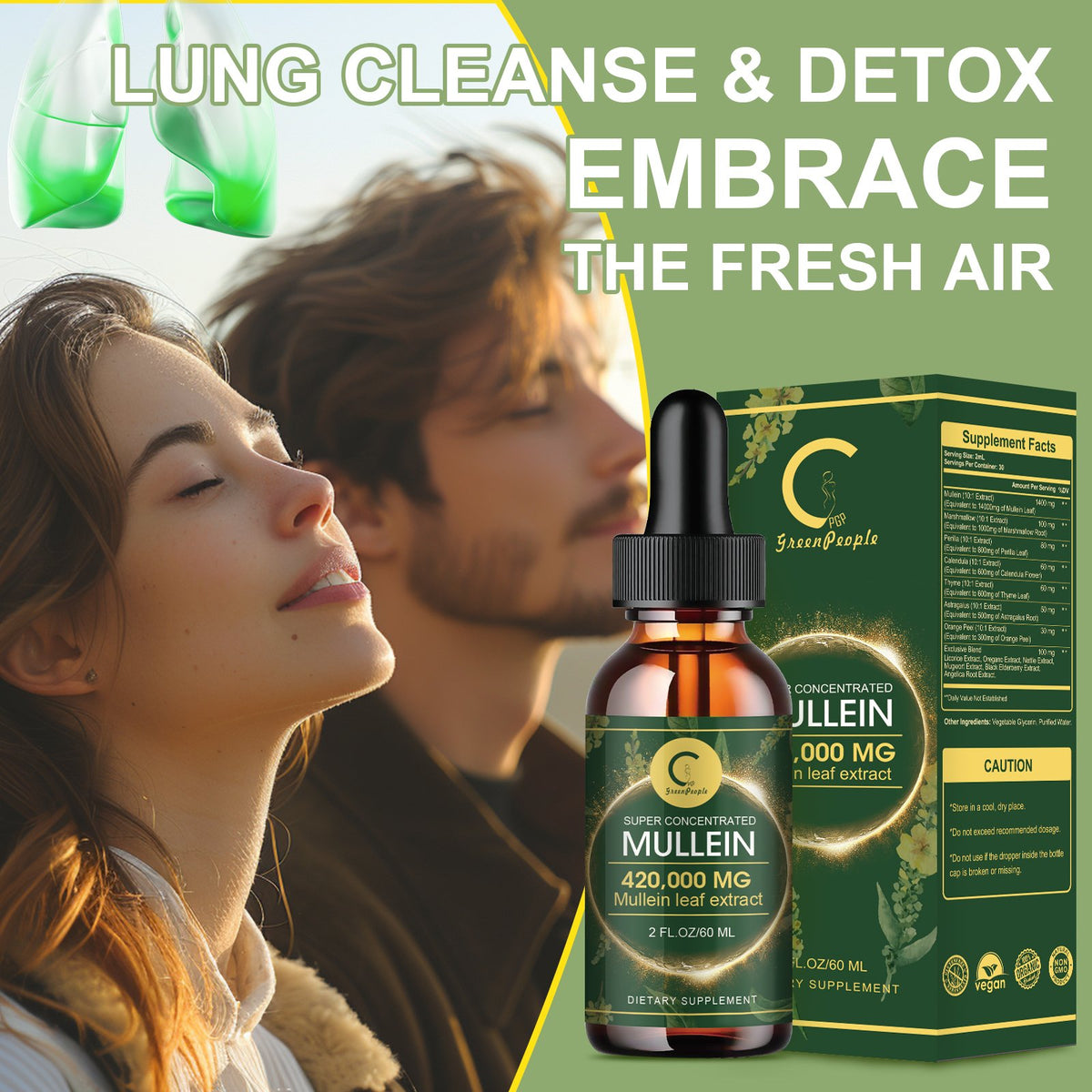 GPGP GREENPEOPLE Mullein Drops for Lungs, Organic Mullein Leaf Extract Drops For Lung Cleanse & Detox 60ml - GPGP GREENPEOPLE