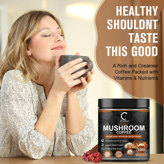 Instant Organic Edible Mushroom Coffee Powder Supplement for Energy, Focus, Immune Support - GPGP GREENPEOPLE
