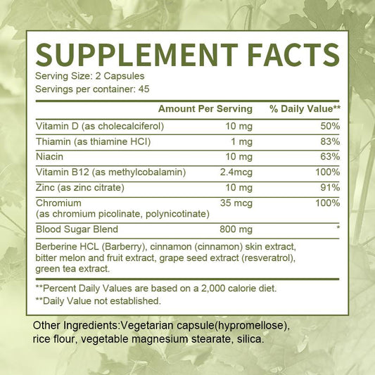 Blood Sugar Support Capsules Dietary Supplement