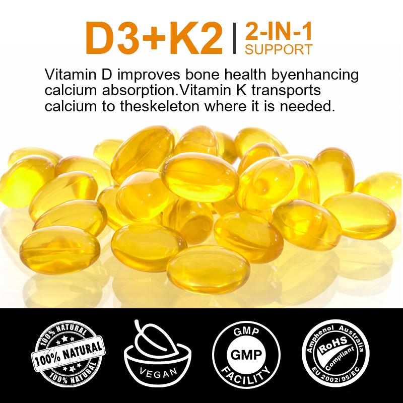 GPGP Greenpeople Organic D3K2 Capsules Teeth Skeletal Heart Health Support Immune Vitamin Complex Easy To Absorb Joint Health - GPGP GREENPEOPLE
