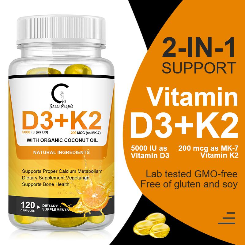 GPGP Greenpeople Organic D3K2 Capsules Teeth Skeletal Heart Health Support Immune Vitamin Complex Easy To Absorb Joint Health - GPGP GREENPEOPLE